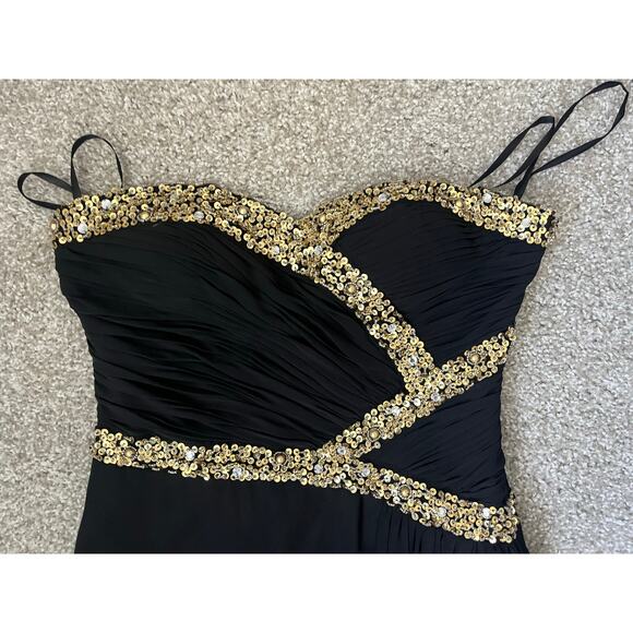 Formal Dress Prom Hoco Homecoming Black Gold Sequins Strapless Long Size 6 - Picture 5 of 11